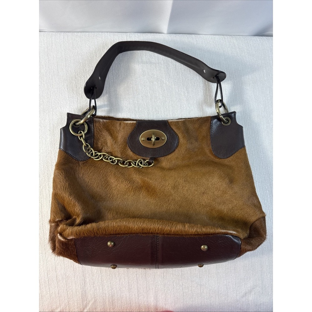 Paolo Masi Genuine Leather/ Cowhide Handbag Made In Italy W/ Gold Accents